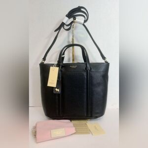 NWT Radley London Rivington Black Pebbled Leather Crossbody Satchel Purse, Charm